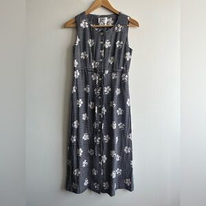 Vintage 90s Talbots Black & White Floral Gingham Maxi Dress Size 6 | cottagecore